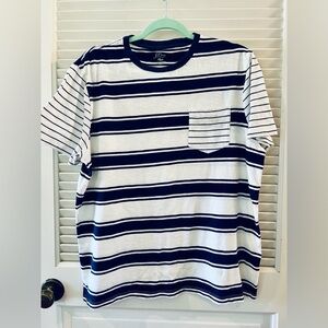 J. Crew Womens Striped crew neck pocket tee - Navy Blue and White.  Size Large.